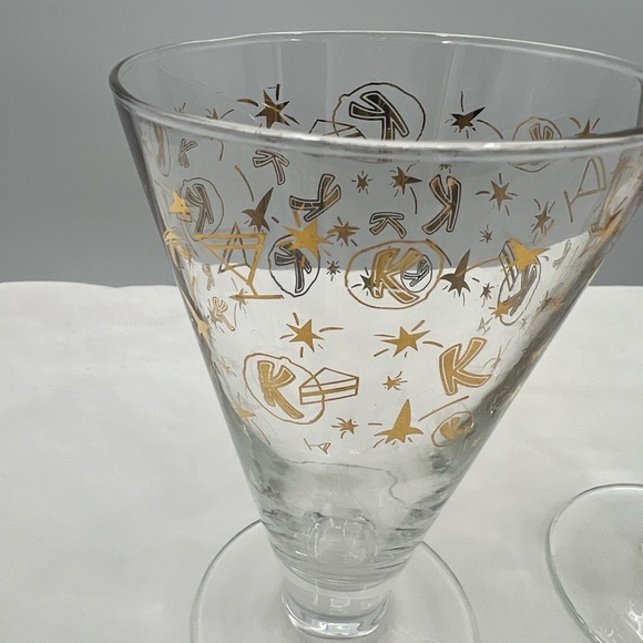 Kahlua Cocktail glasses with gold stars, Rockets, and K's Vintage Set of 2 - Picture 2 of 7